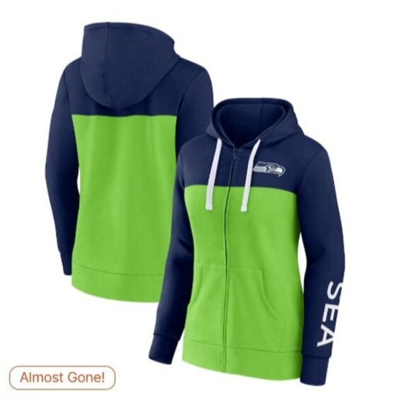 Seattle Seahawks Fanatics Women's Color Block Full-Zip Hoodie XSmall - Picture 1 of 10